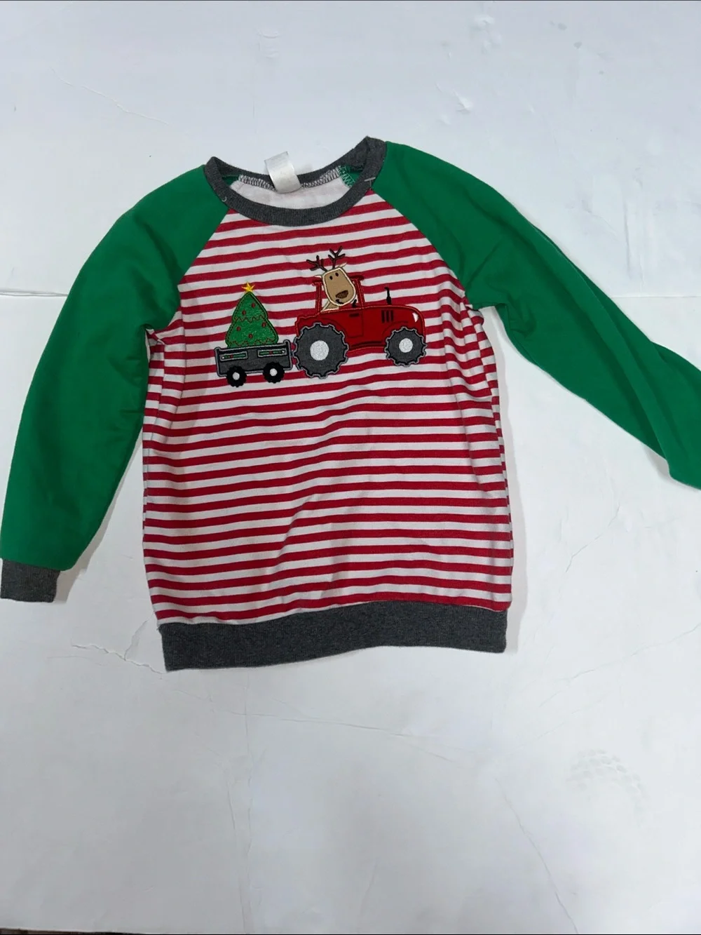Kids Long-Sleeve Holiday Tractor Tee - Green Sleeves
